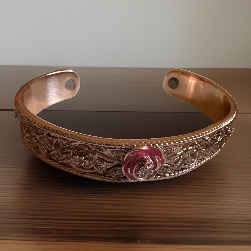 Bradford Exchange Nature's Healing Beauty Copper Cuff Bracelet Gold Plated GUC
